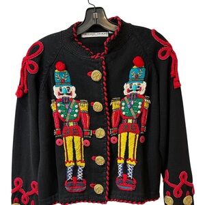 Black  Michael Simon Nutcracker Embroidered Cardigan